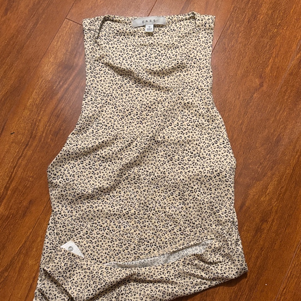 Gaze Tan and Black Animal Print Sleeveless Top